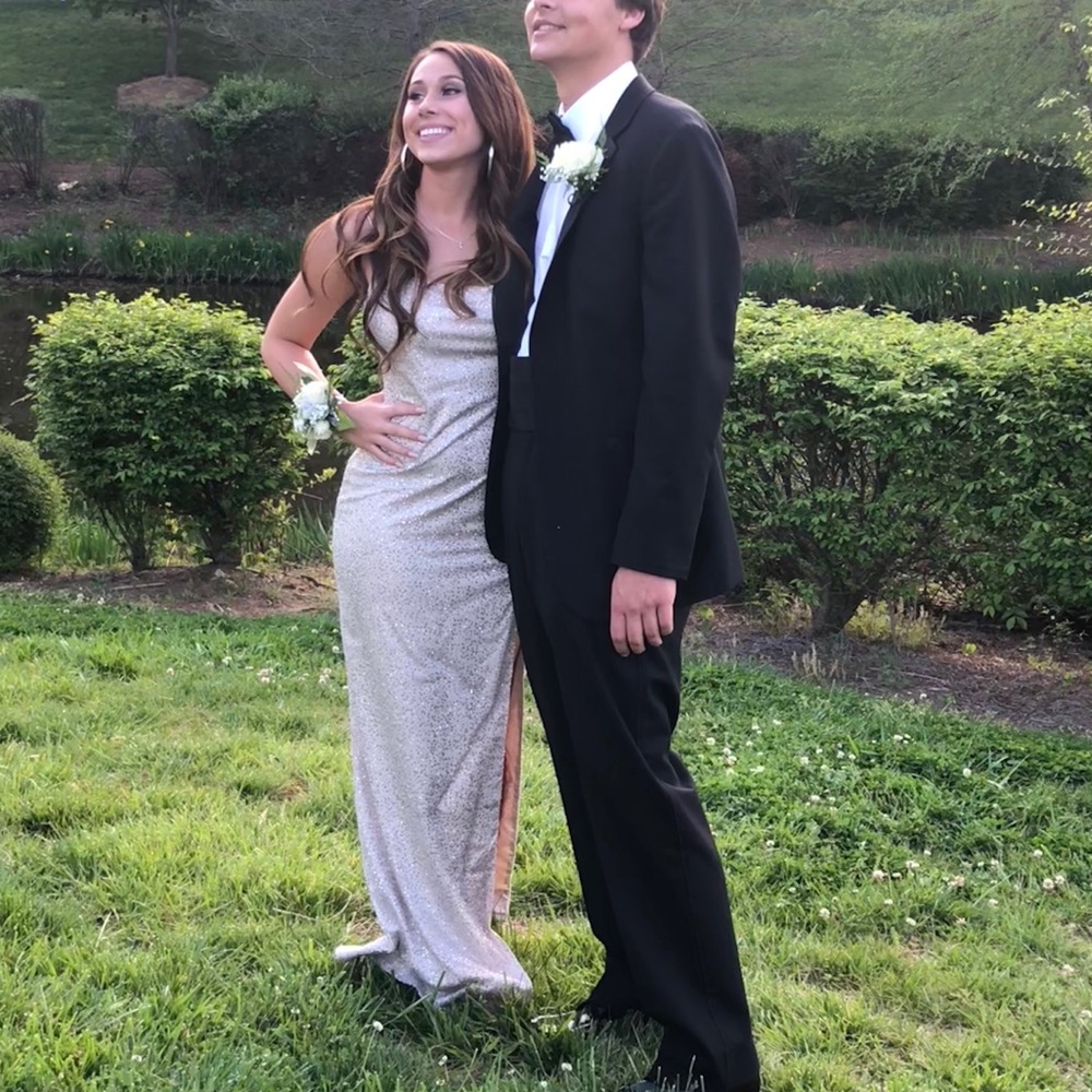 Silver sparkle gown with slit
